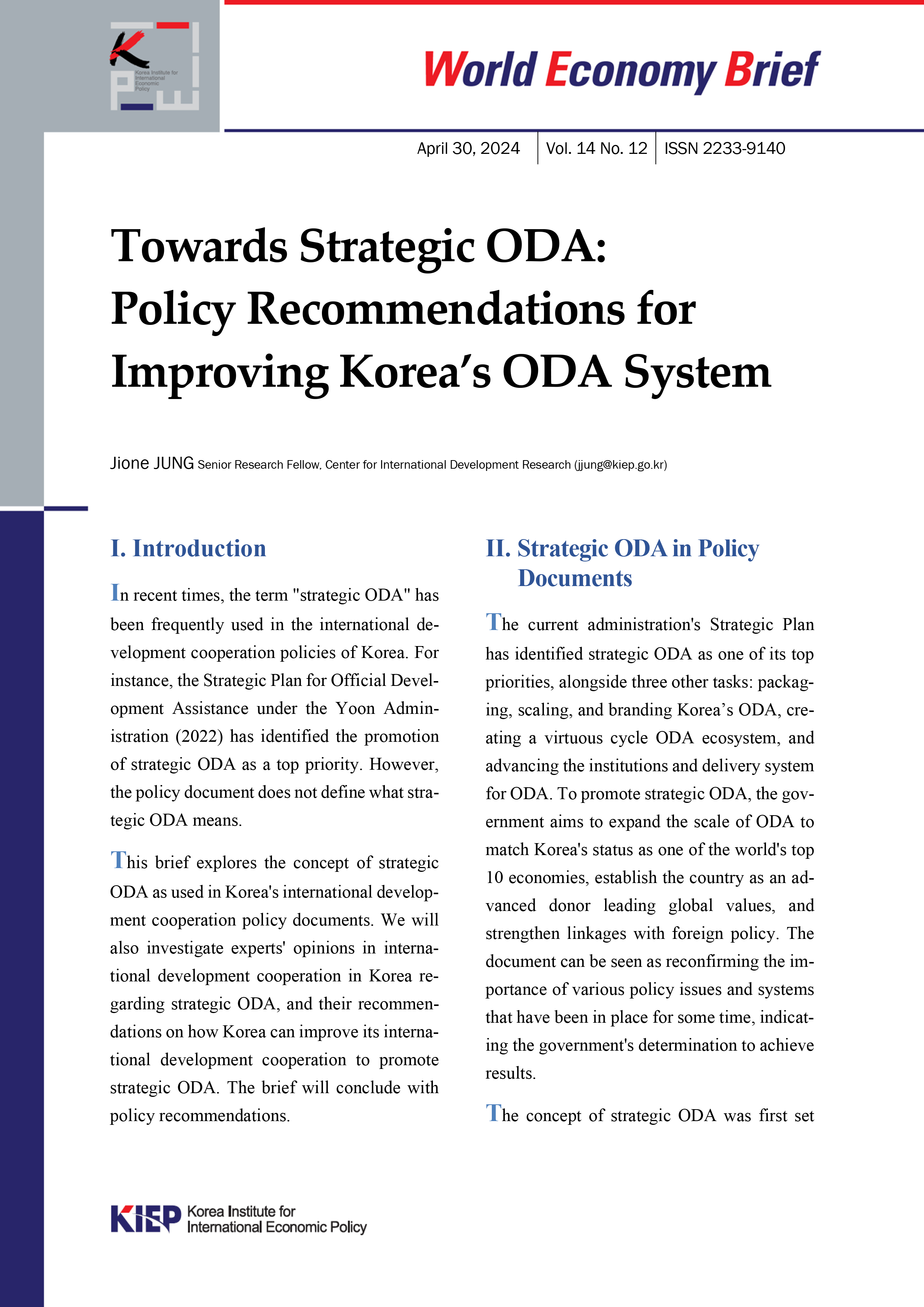 Towards Strategic ODA: Policy Recommendations for Improving Korea’s ODA System